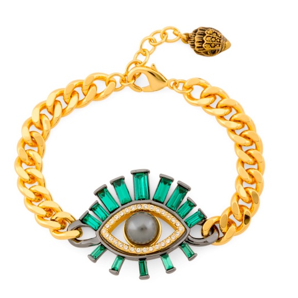 Kurt Geiger London Crystal Pearl Evil Eye Curb Chain Bracelet New - Picture 1 of 6